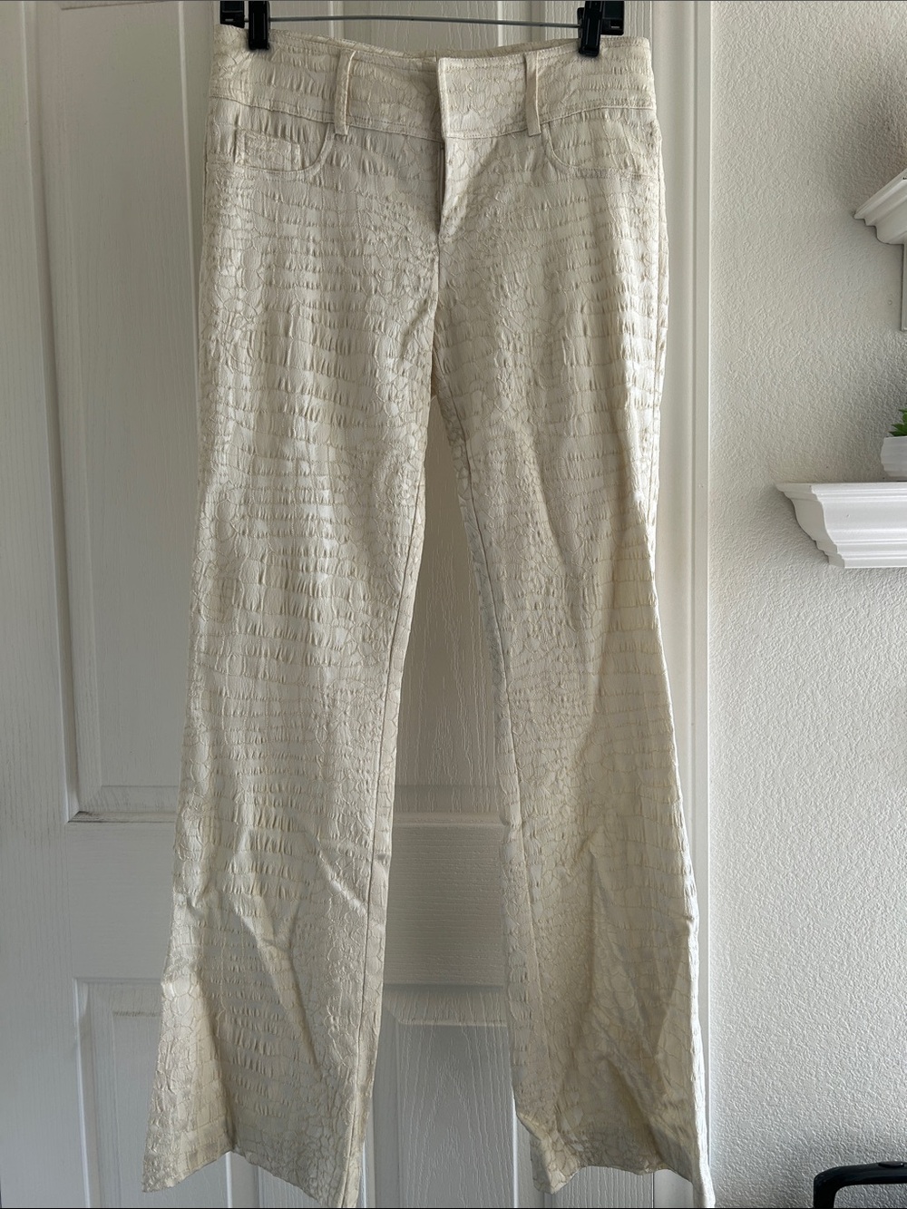 Cache Cream Croc-Embossed Flare Jeans